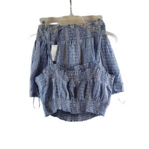 Pink Rose Blue Denim Vertical Paisley Juniors 2 Piece Top and Short Large 028